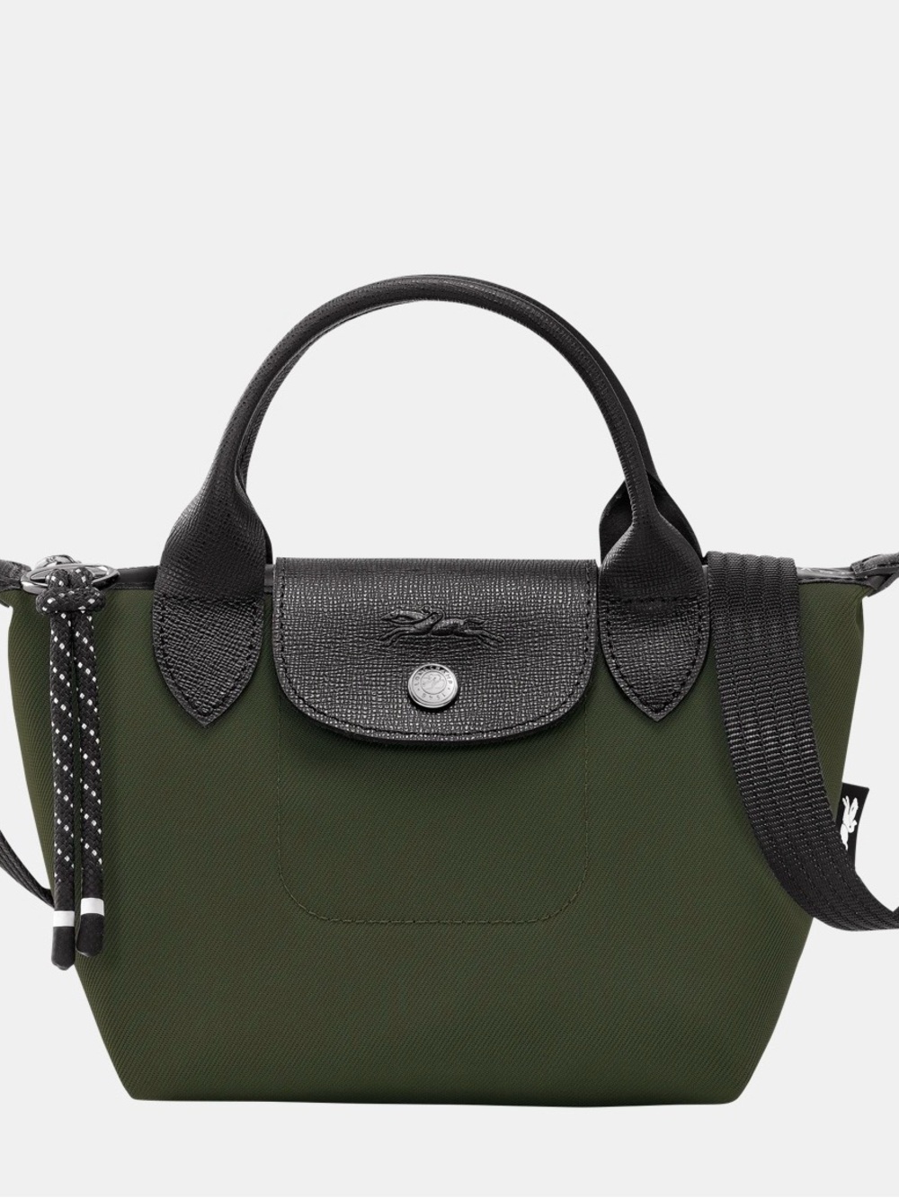 Longchamp Small Top-Handle Tote in Olive Green with Black Trim
